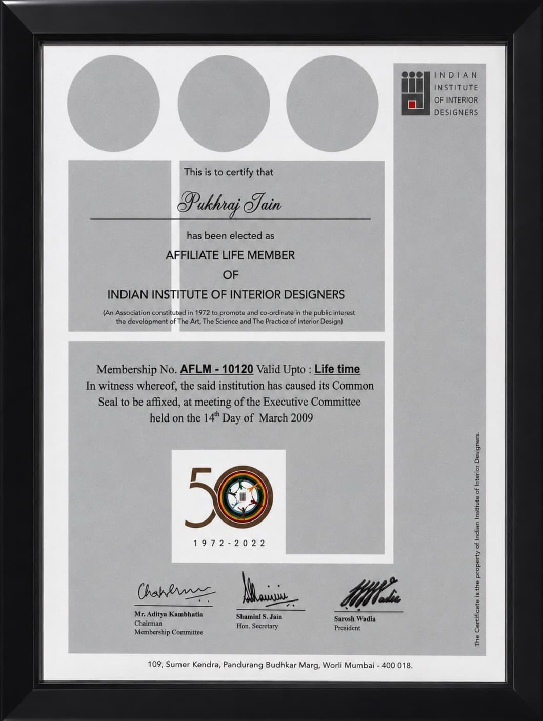 Affiliate Life Member - IIID, 2009